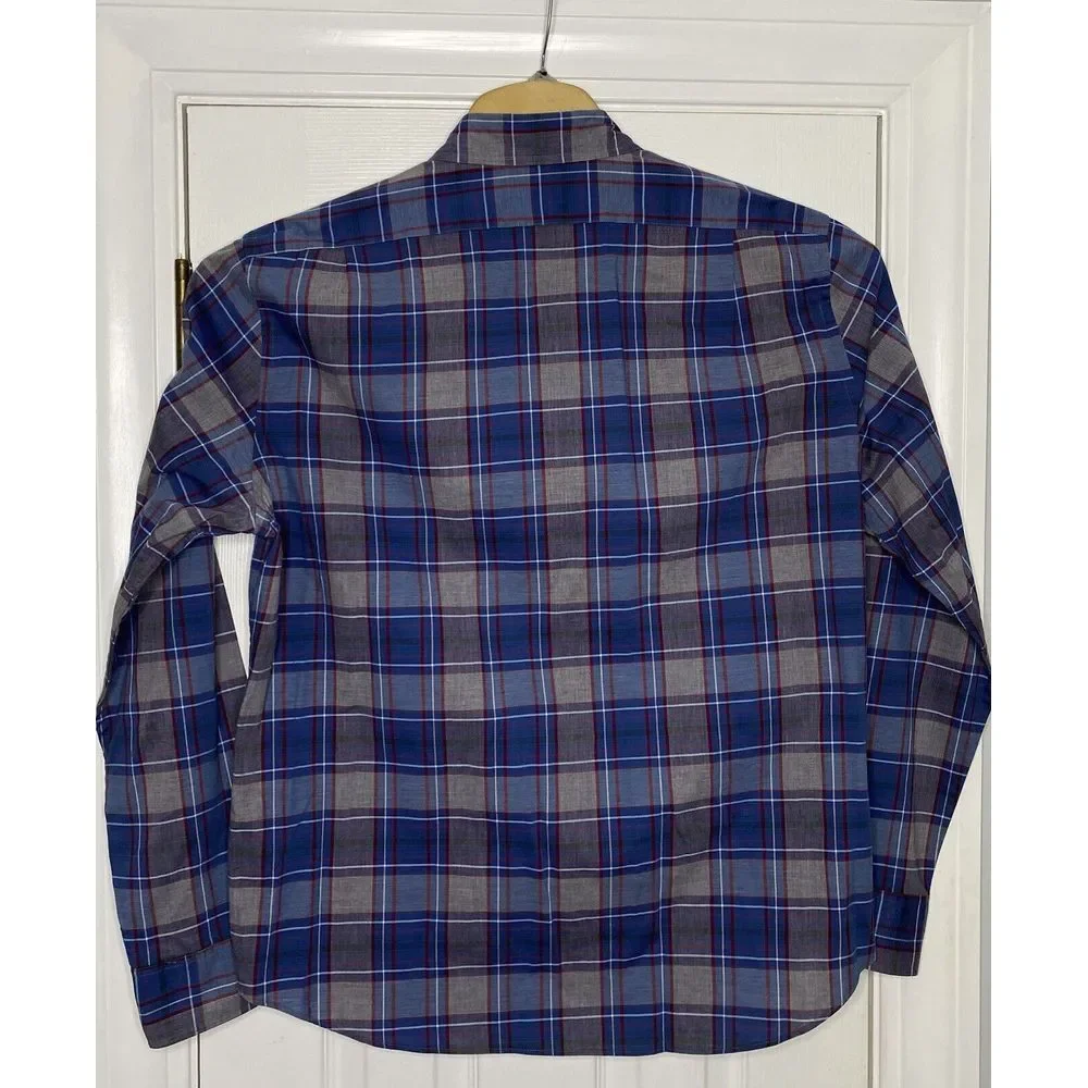 Tailored By J Crew Mens Slim Fit Button Front Shirt Blue Grey Plaid XL‎ Cotton